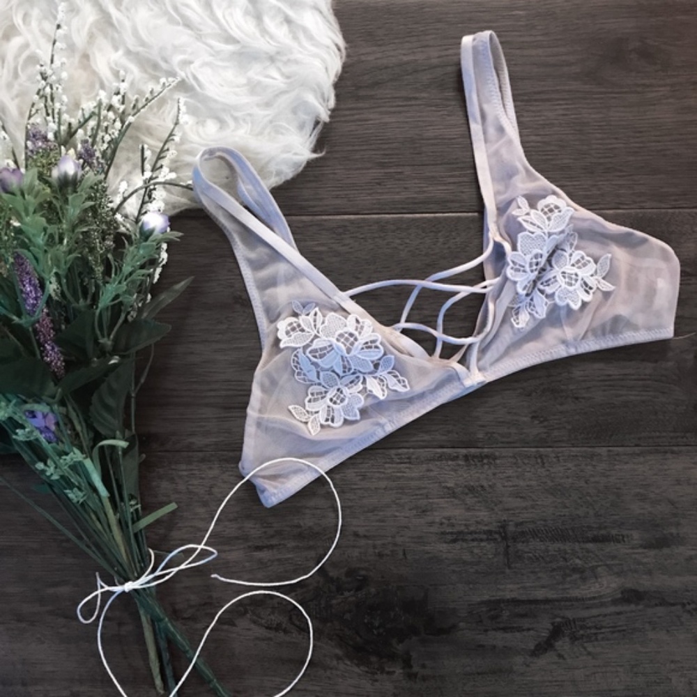 Vintage Muted Lavender Floral Detail Mesh Bralette